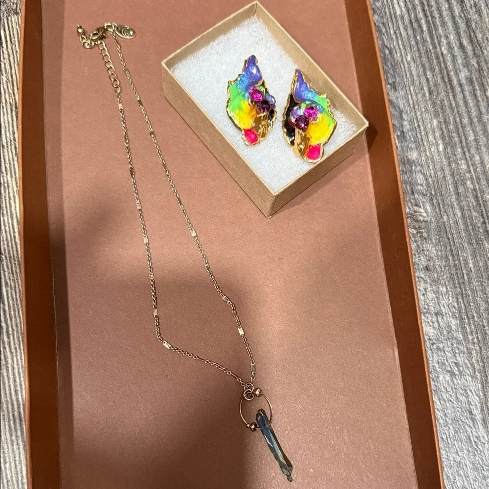 Colorful Crystal Earrings and Necklace Set